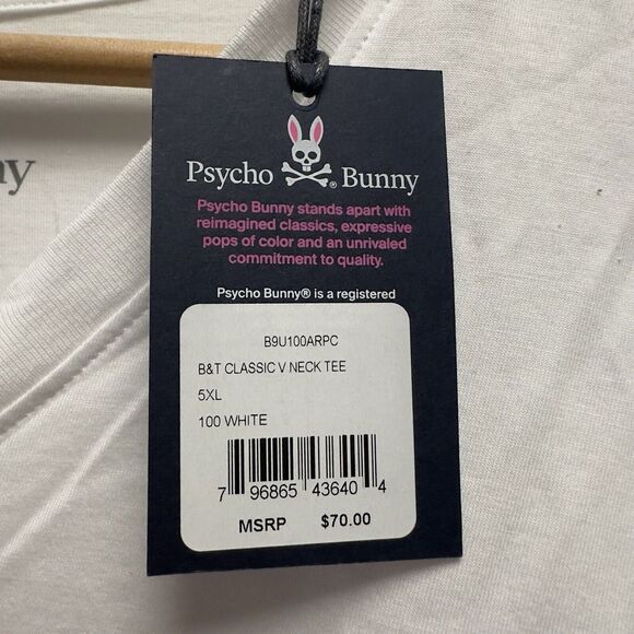 Psycho Bunny NEW Mens Size 5XL V-Neck Short Sleeve White S/S 100% Cotton T-Shirt - Picture 3 of 6